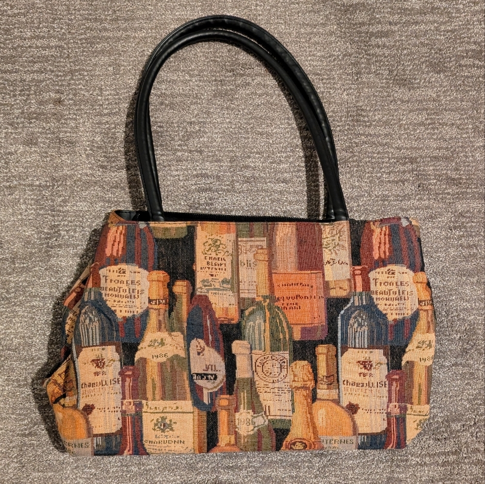 Vintage Woven Tapestry Wine Bottle Handbag Carry-on Bag